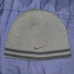 Nike Charcoal Knit Beanie with Black Stripes